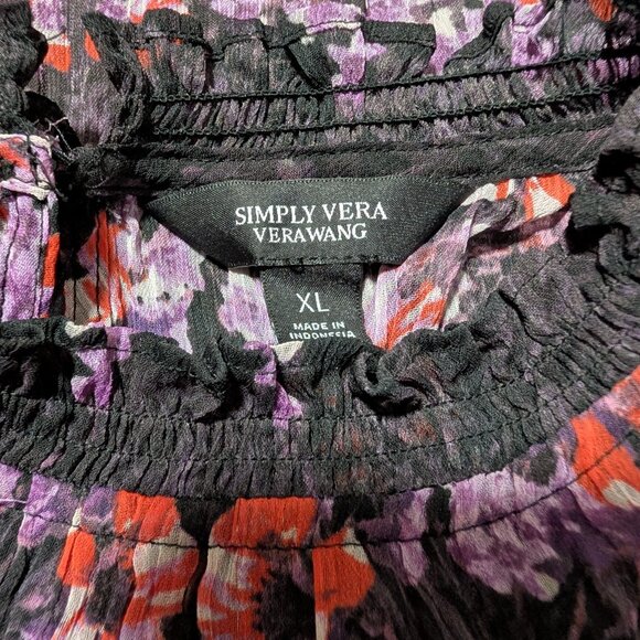 Simply Vera Vera Wang Black Floral Sheer Blouse Ruffle Mock‎ Neck Women's XL - Picture 7 of 8